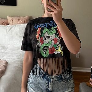 Graphic fringed t-shirt